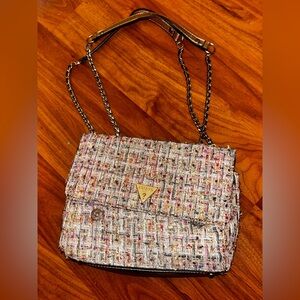 GUESS Colorful Tweed Crossbody Bag with Chain Strap